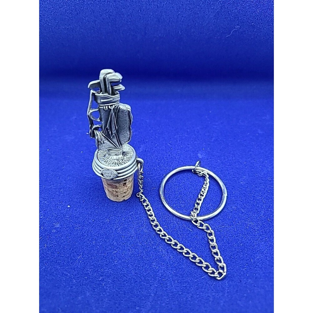 Vintage Solid Pewter Golfer Wine Bottle Stopper With Chain/Rings.